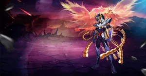 Phoenix Ikki Unleashing Flames Against A Dark Background Wallpaper