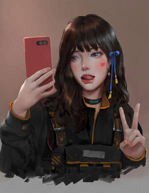 Phone Girl Peace Sign Wallpaper