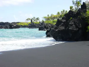 Photograph Of A Beautiful Black Sand Beach Wallpaper