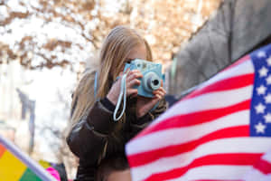 Photographer With American Flag_ Background Wallpaper