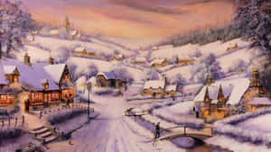 Picturesque Snowy Village In Winter Wallpaper