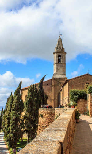 Pienza Historical Bell Tower Italy Wallpaper