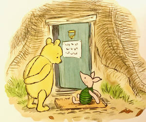 Piglet Door Drawing Wallpaper