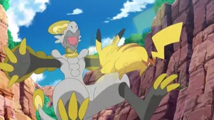 Pikachu Attacking Hakamo-o Wallpaper