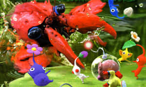 Pikmin Battle Against Red Bulborb Wallpaper