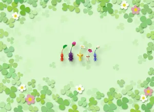Pikmin Characterson Floral Background Wallpaper