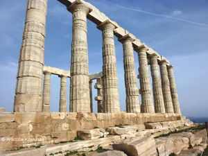Pillars Beneath Blue Sky Sounion Wallpaper