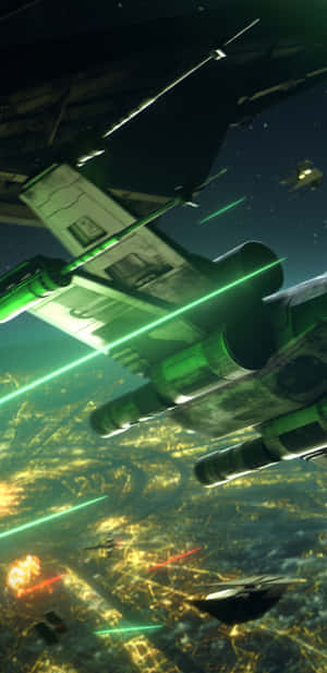 Piloting An X-wing Spaceship Through An Asteroid Field In A Spectacular Stunt. Wallpaper