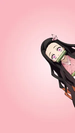 Pink Aesthetic Cute Demon Slayer Character Nezuko Digital Art Wallpaper