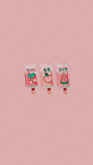 Pink Aesthetic Fruit Popsicles Wallpaper Wallpaper