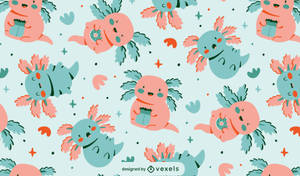 Pink And Blue Axolotl Pattern Wallpaper