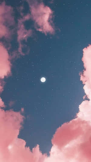 Pink And Blue Clouds And Moon Wallpaper