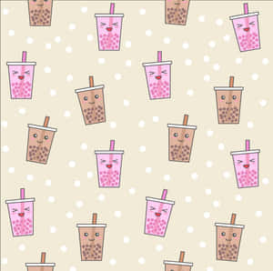 Pink And Brown Cute Boba Tea Wallpaper