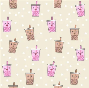 Pink And Brown Cute Boba Tea Wallpaper