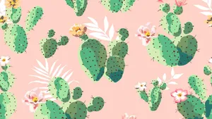Pink And Green Cactus Pattern Wallpaper