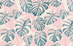 Pink And Green Leaves Painting Nice Desktop Wallpaper