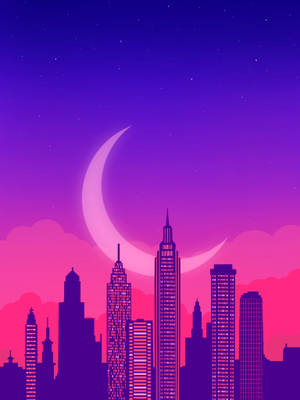 Pink And Purple Synthwave City Art Wallpaper