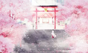 Pink Anime Aesthetic Noragami Temple Wallpaper