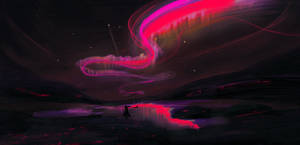 Pink Aurora Borealis Digital Art Wallpaper