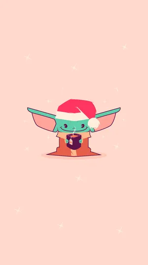 Pink Baby Yoda Christmas Phone Wallpaper