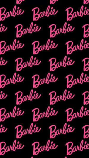 Pink Barbie Logo Patternon Black Background Wallpaper