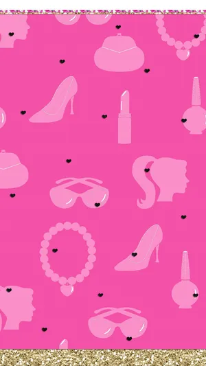 Pink Barbie Themed Pattern Wallpaper