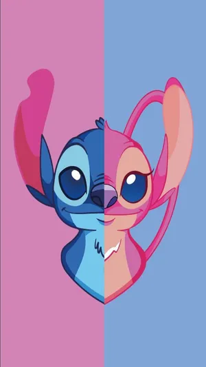 Pink Blue Stitch And Angel Couple Wallpaper