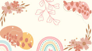 Pink Boho Floral Rainbow Pattern Wallpaper