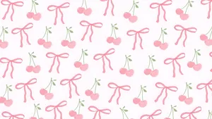 Pink Bow And Cherry Pattern Wallpaper