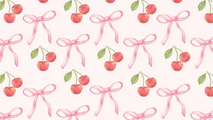 Pink Bow Cherry Pattern Wallpaper