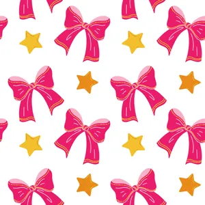 Pink Bowsand Yellow Stars Pattern Wallpaper