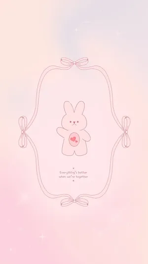 Pink Bunny Togetherness Art Wallpaper
