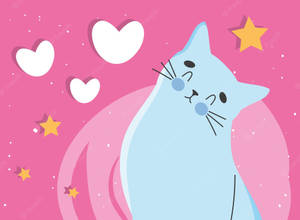 Pink Cat And White Hears Wallpaper