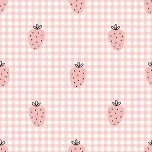 Pink Checkered Pastel Cute Strawberry Wallpaper