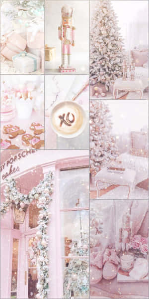 Pink Christmas Aesthetic Collage Wallpaper