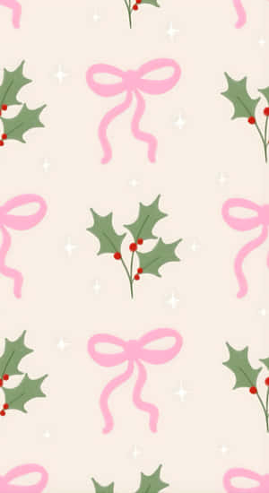 Pink Christmas Bows Pattern Wallpaper