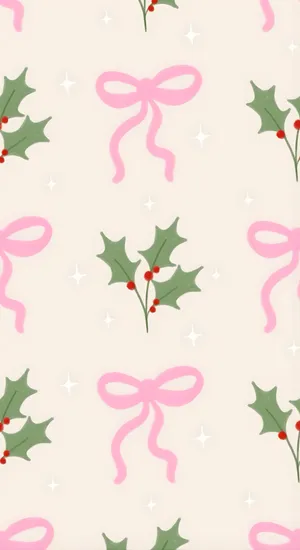 Pink Christmas Bows Pattern Wallpaper