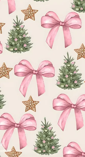 Pink Christmas Bows Pattern Wallpaper