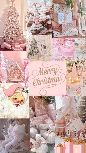 Pink Christmas Collage Aesthetic.jpg Wallpaper