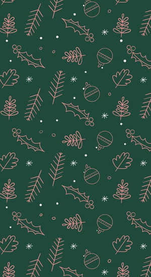 Pink Christmas Decor On Dark Green Wallpaper