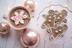 Pink Christmas Hot Cocoaand Gingerbread Cookies Wallpaper