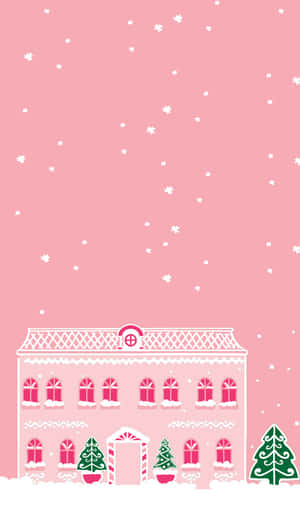 Pink_ Christmas_ House_ Illustration Wallpaper