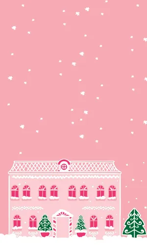 Pink_ Christmas_ House_ Illustration Wallpaper