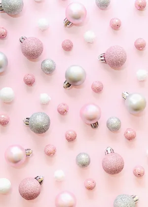 Pink Christmas Ornaments Aesthetic Wallpaper