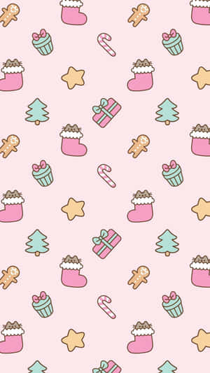 Pink Christmas Pattern Illustration Wallpaper