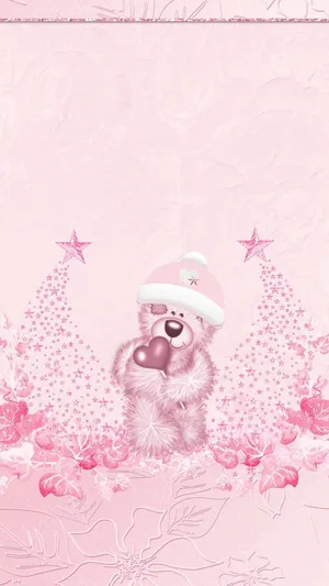 Pink Christmas Teddy Bear Wallpaper