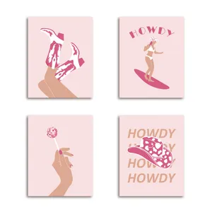 Pink Cowgirl Aesthetic Art Set Wallpaper