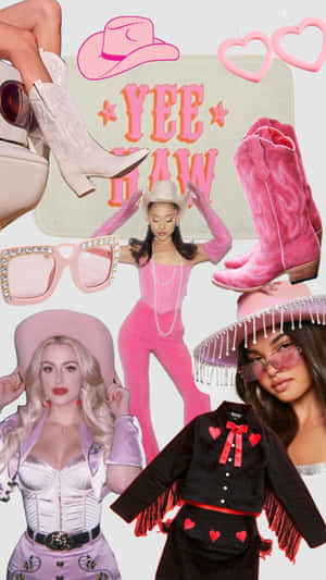 Pink Cowgirl Aesthetic Collage Wallpaper