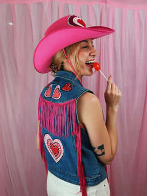 Pink Cowgirl Aestheticwith Lollipop Wallpaper