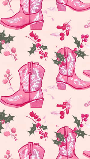 Pink Cowgirl Boots Christmas Wallpaper